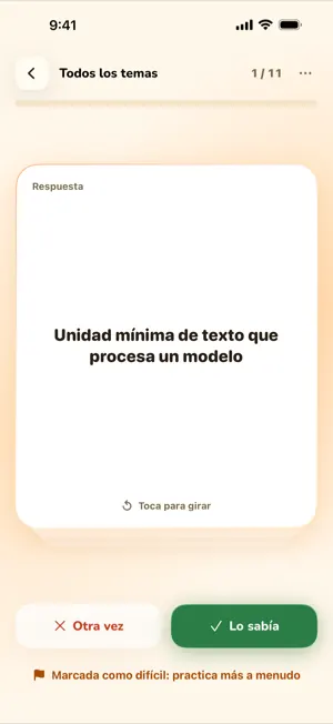 Reverso de una tarjeta con los botones Otra vez y Lo sabía