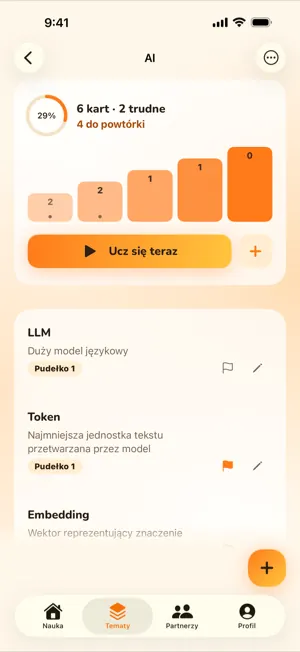 Ekran tematu z pięcioma pudełkami Leitnera ułożonymi w schody i fiszkami w każdym z nich